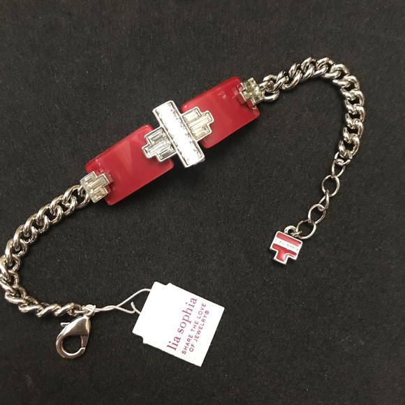 *SOLD* Red Bar Rhinestone & Chain Bracelet - Picture 5 of 6